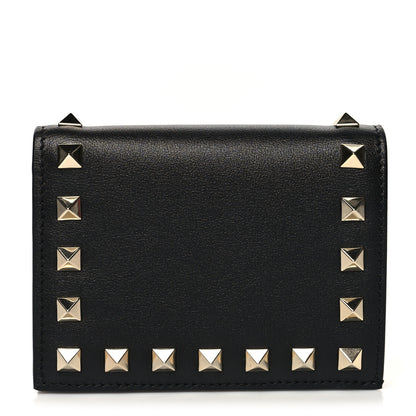 Valentino Garavani Calfskin Rockstud Bi-Fold Card Holder Black 1 of 8