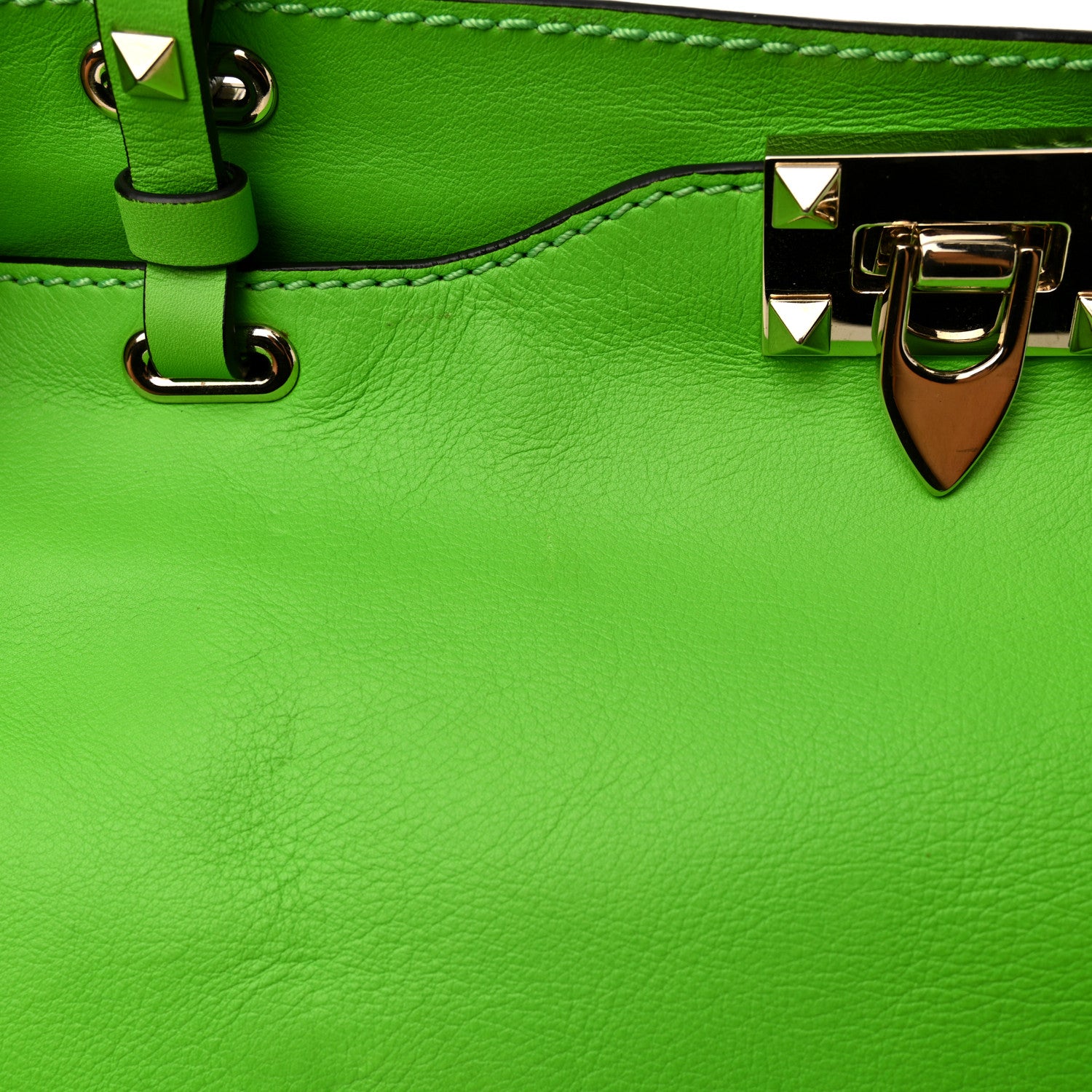 Valentino Garavani Vitello Medium Rockstud Tote Green Fluo 16 of 18