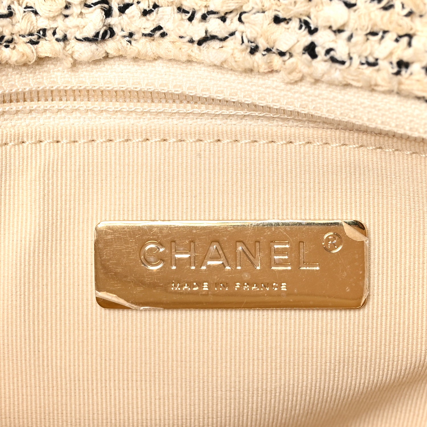 Chanel Tweed Quilted Large Chanel 19 Flap Ecru Black 6 of 11