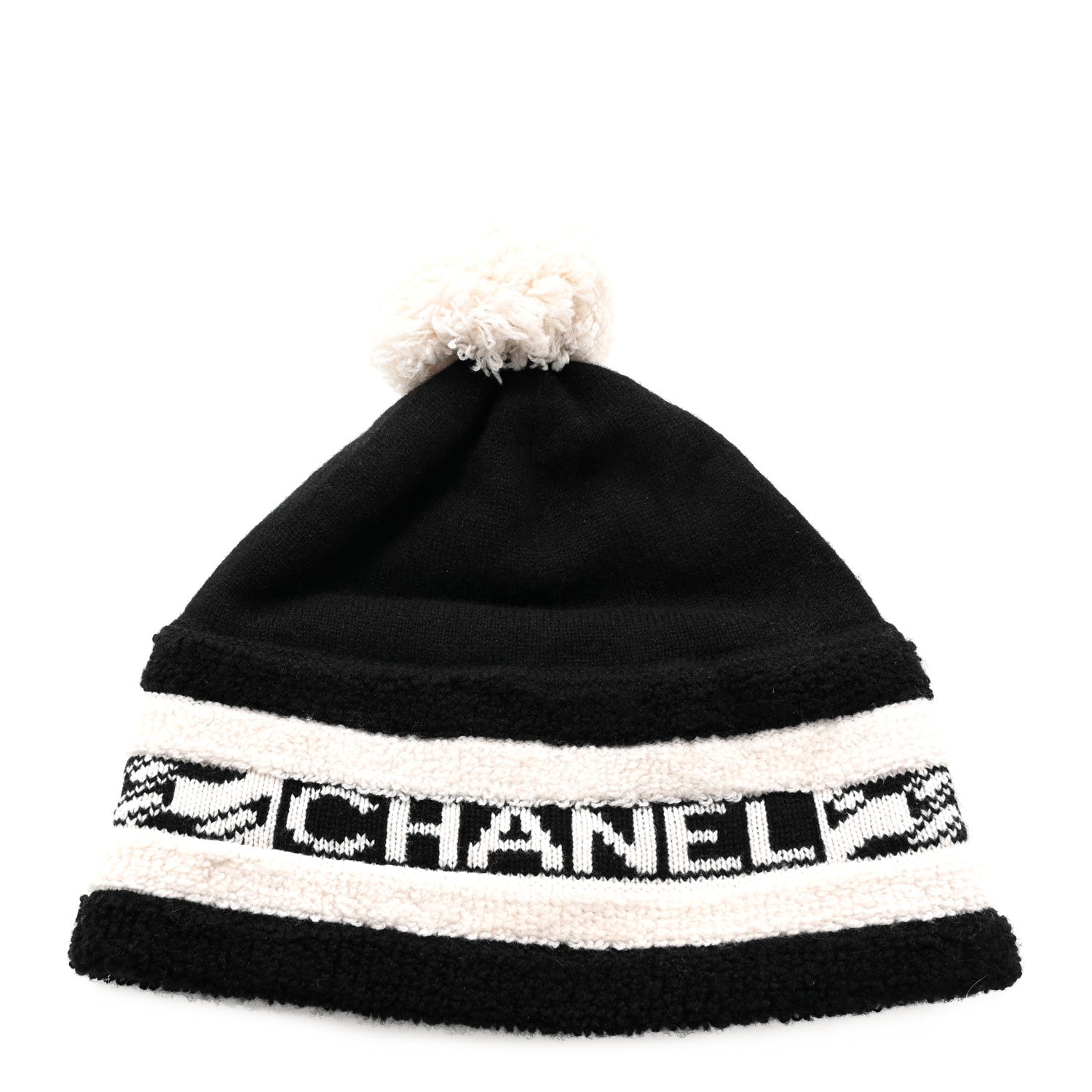 Chanel Cashmere CC Beanie Hat Ecru Black 1 of 7