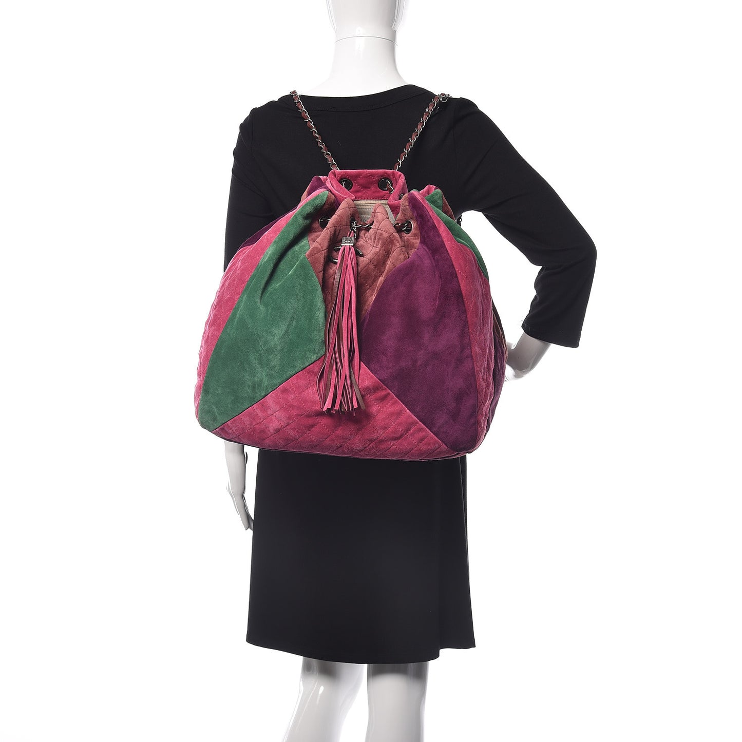 Suede Quilted Patchwork Drawstring Backpack Green Pink Purple Burgundy