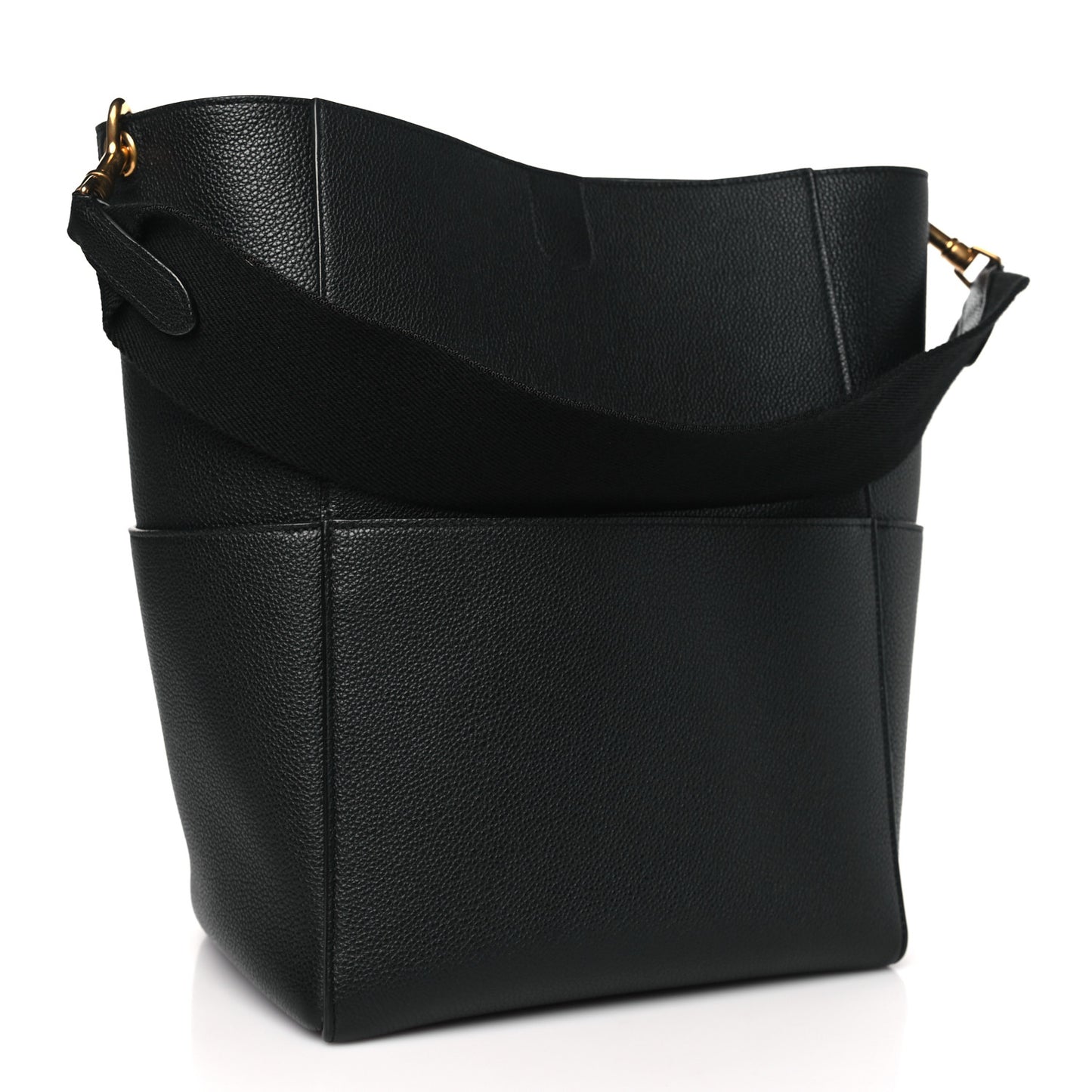 Soft Grained Calfskin Sangle Bucket Bag Black