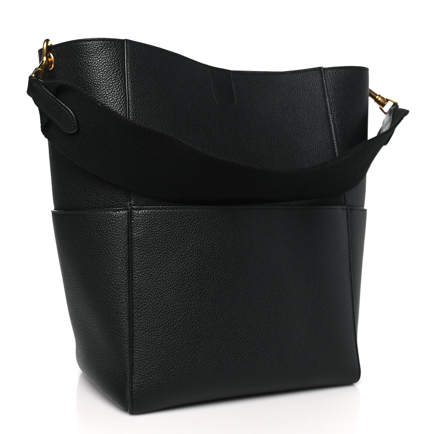 Celine Soft Grained Calfskin Sangle Bucket Bag Black 3 of 11
