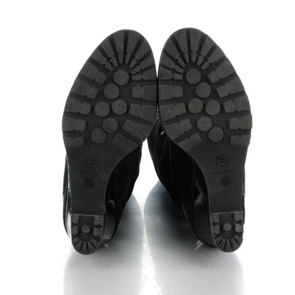 Chanel Suede Patent Cap Toe Wedge Boots 40 Black 6 of 8