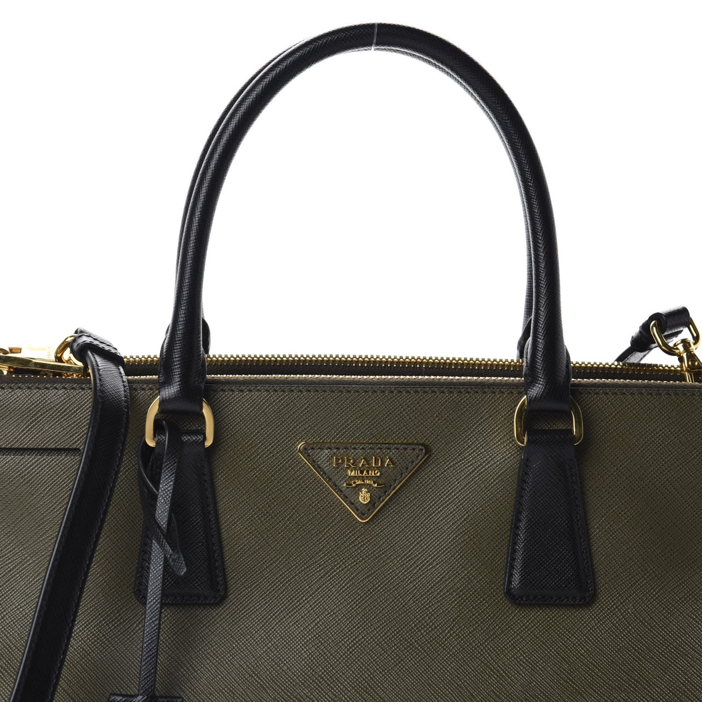 Saffiano Lux Bi-Color Medium Galleria Double Zip Tote Militare Black