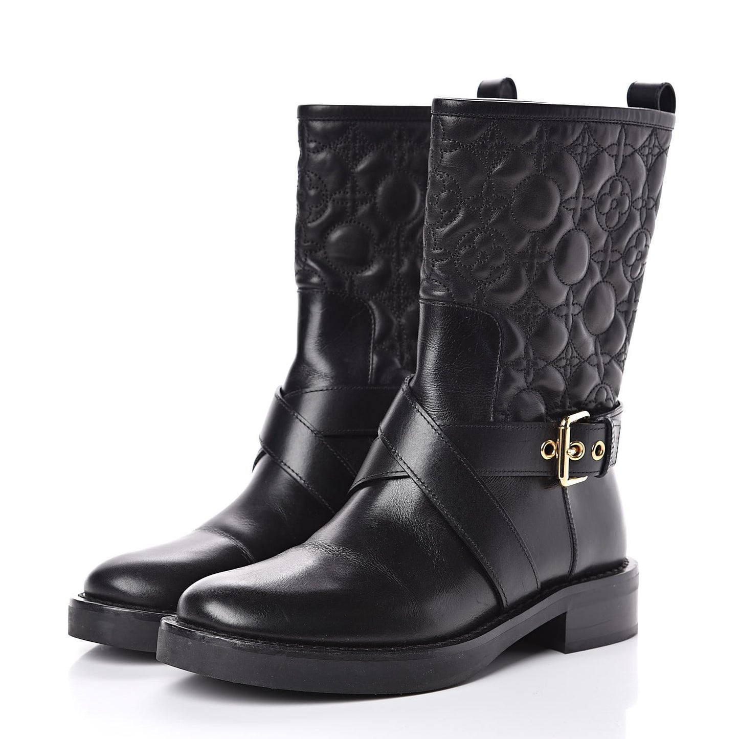 Calfskin Embossed Monogram Rebellion Half Boots 37.5 Black
