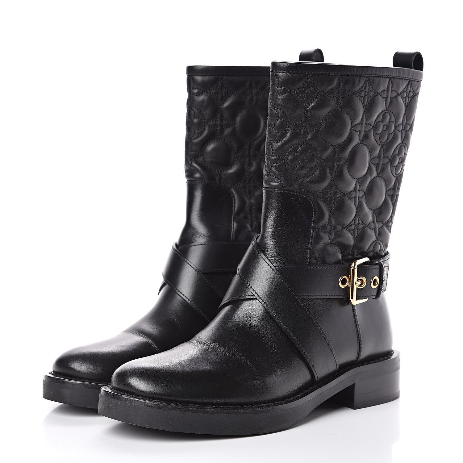 Louis Vuitton Calfskin Embossed Monogram Rebellion Half Boots 37.5 Black 3 of 9