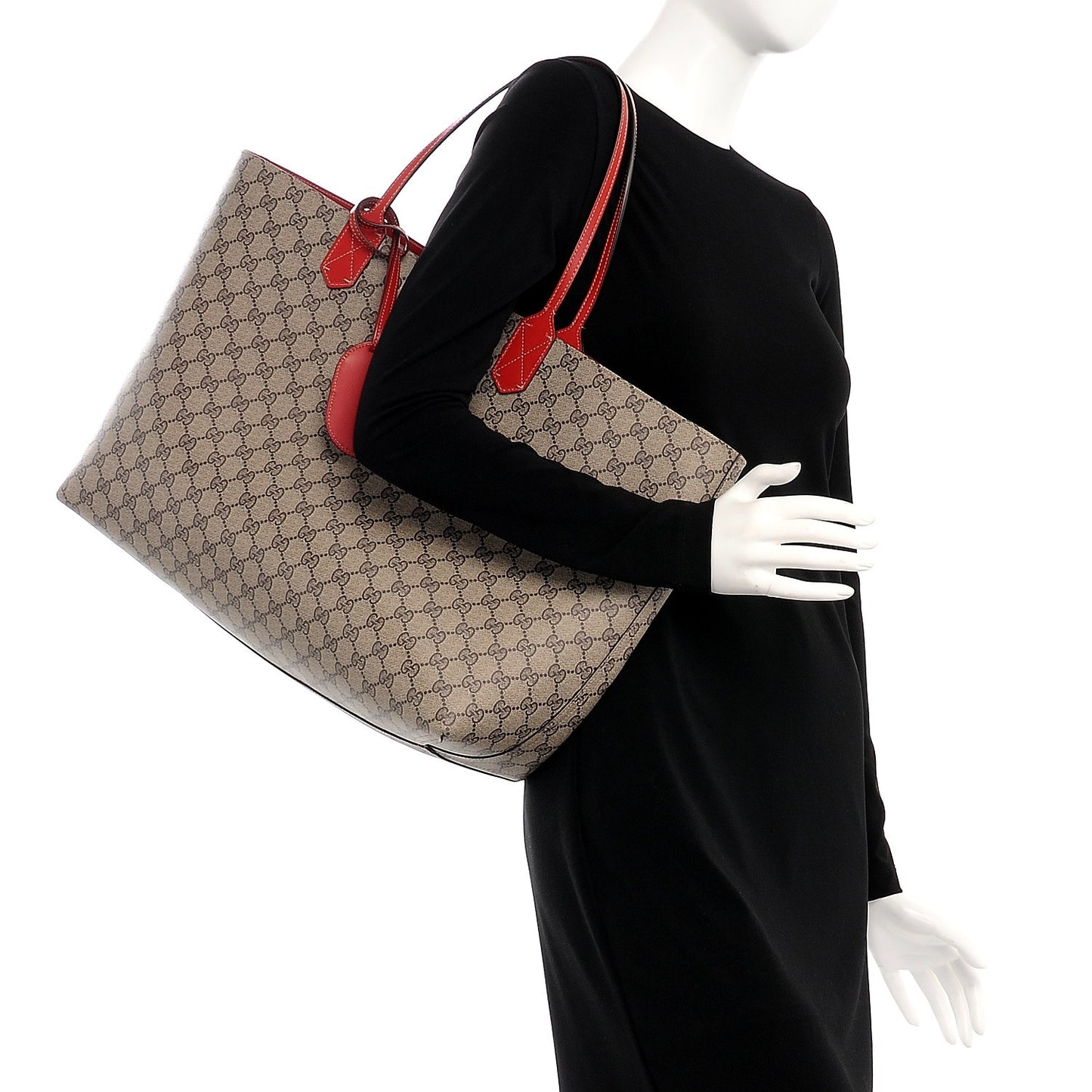 GG Supreme Monogram Large Reversible Tote Beige Red