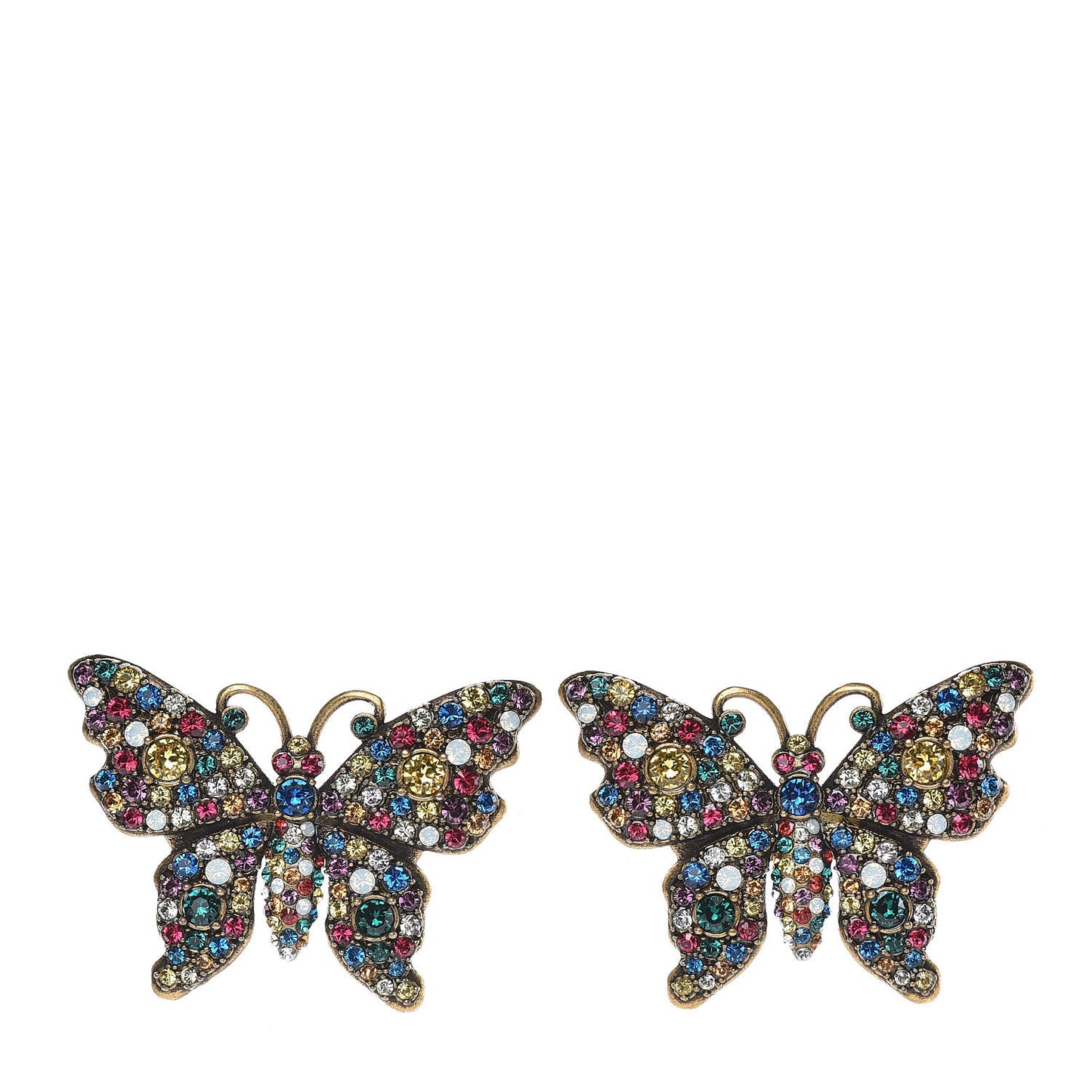 Metal Crystal Butterfly Stud Earrings Aged Gold Multicolor