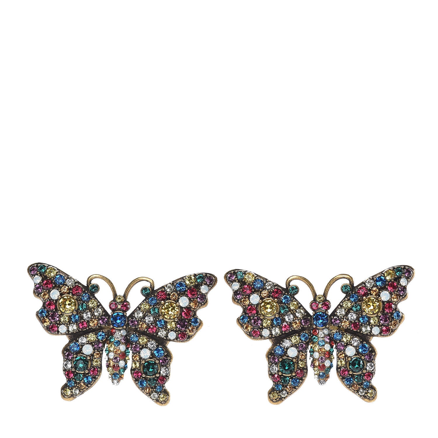 Gucci Metal Crystal Butterfly Stud Earrings Aged Gold Multicolor 1 of 3