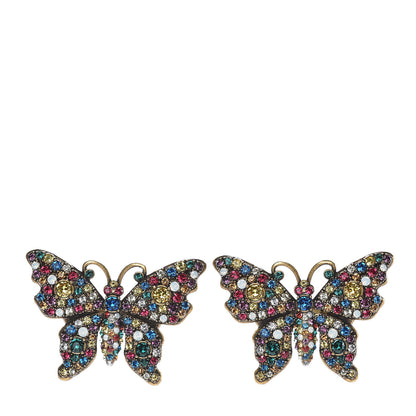 Gucci Metal Crystal Butterfly Stud Earrings Aged Gold Multicolor 1 of 3