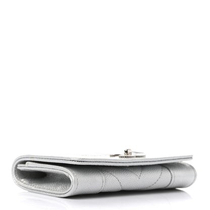 Chanel Metallic Caviar Chevron Quilted Vintage Mademoiselle Flap Card Holder Silver 7 of 17