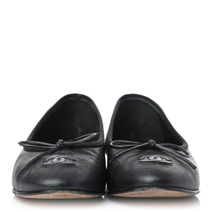 Chanel Iridescent Grained Calfskin Cap Toe Ballerina Flats 37.5 Black 3 of 8
