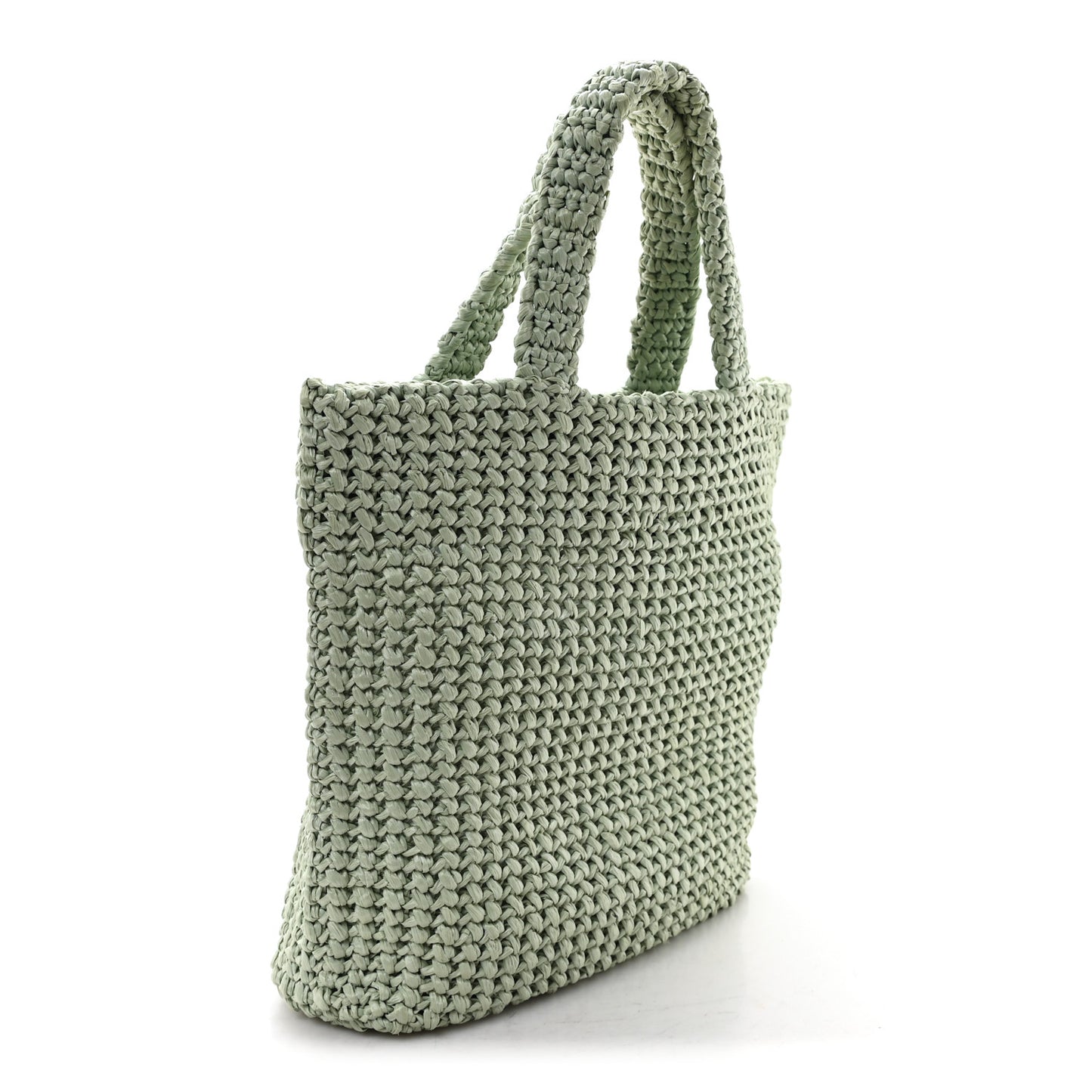 Yarn Raffia Effect Crochet Small Logo Tote Acqua
