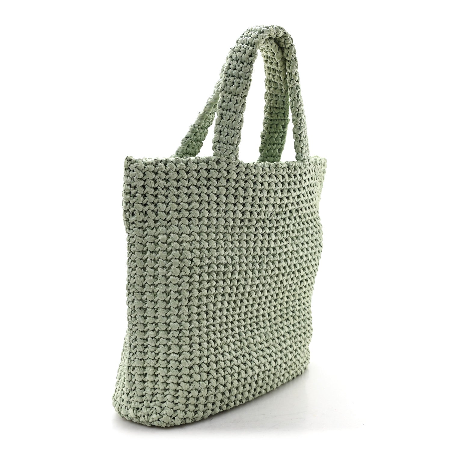 Prada Yarn Raffia Effect Crochet Small Logo Tote Acqua 3 of 10
