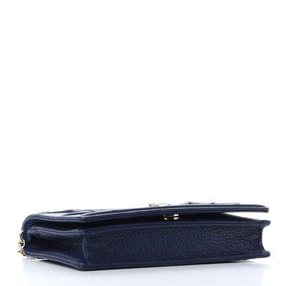Christian Dior Grained Calfskin Diorama Wallet on Chain Pouch Blue 4 of 9