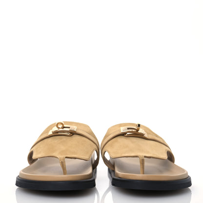 Hermes Suede Goatskin Womens Empire Sandals 40 Beige Lin 2 of 12