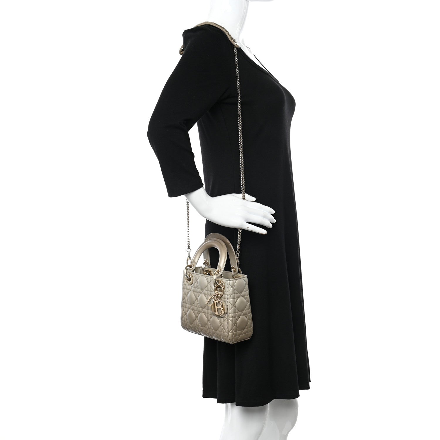 Christian Dior Metallic Lambskin Cannage Mini Lady Dior Gold 2 of 14