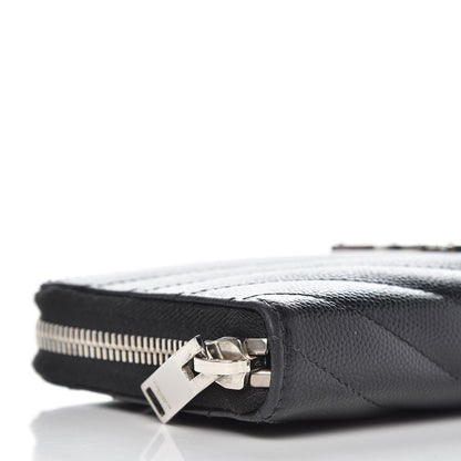 Saint Laurent Grain De Poudre Matelasse Chevron Monogram Zip Around Wallet Black 8 of 9