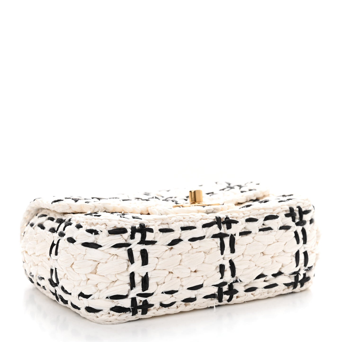 Raffia Effect Tweedy Mini Flap Bag White Black