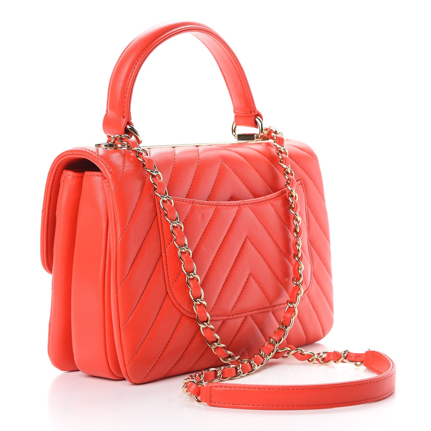 Lambskin Chevron Quilted Small Trendy CC Dual Handle Flap Bag Red