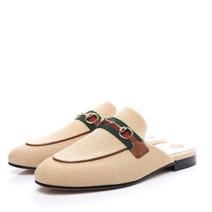 Gucci Canvas Vintage Charlotte Web Princetown Slippers 37.5 Sand Cuir 3 of 9