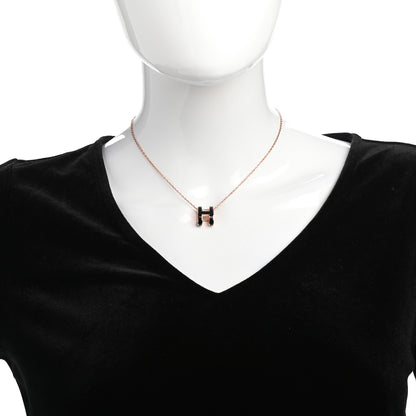 Hermes Lacquered Rose Gold Pop H Pendant Necklace Black 2 of 7