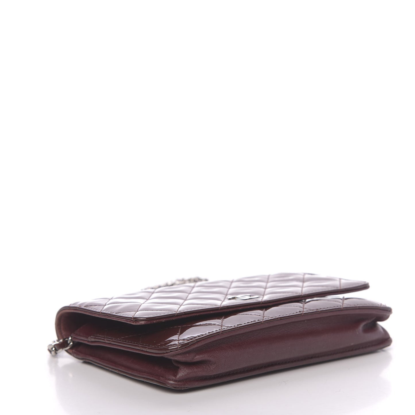 Patent Quilted Wallet On Chain WOC Dark Red