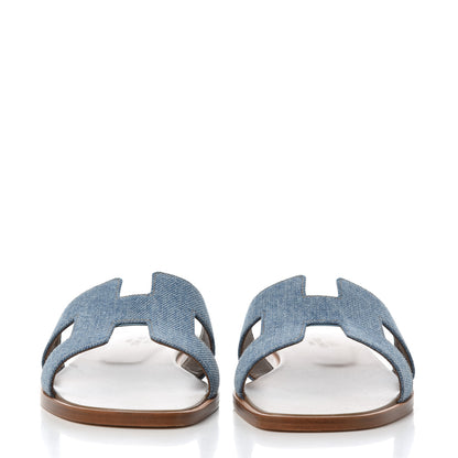 Hermes Denim Canvas Oran Sandals 37.5 Bleu Clair 2 of 13