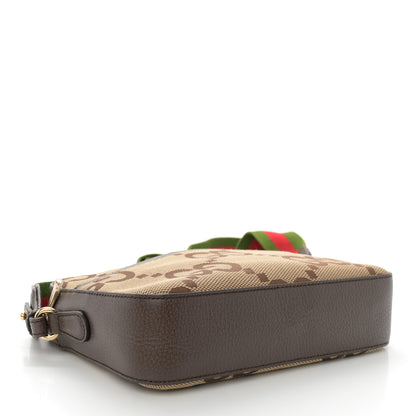Gucci Monogram Jumbo GG Textured Dollar Calfskin Web Messenger Shoulder Bag Camel Ebony New Acero 4 of 11