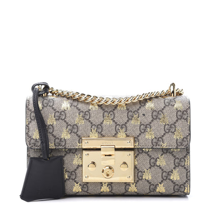 Gucci GG Supreme Monogram Bees Small Padlock Shoulder Bag Black 1 of 12