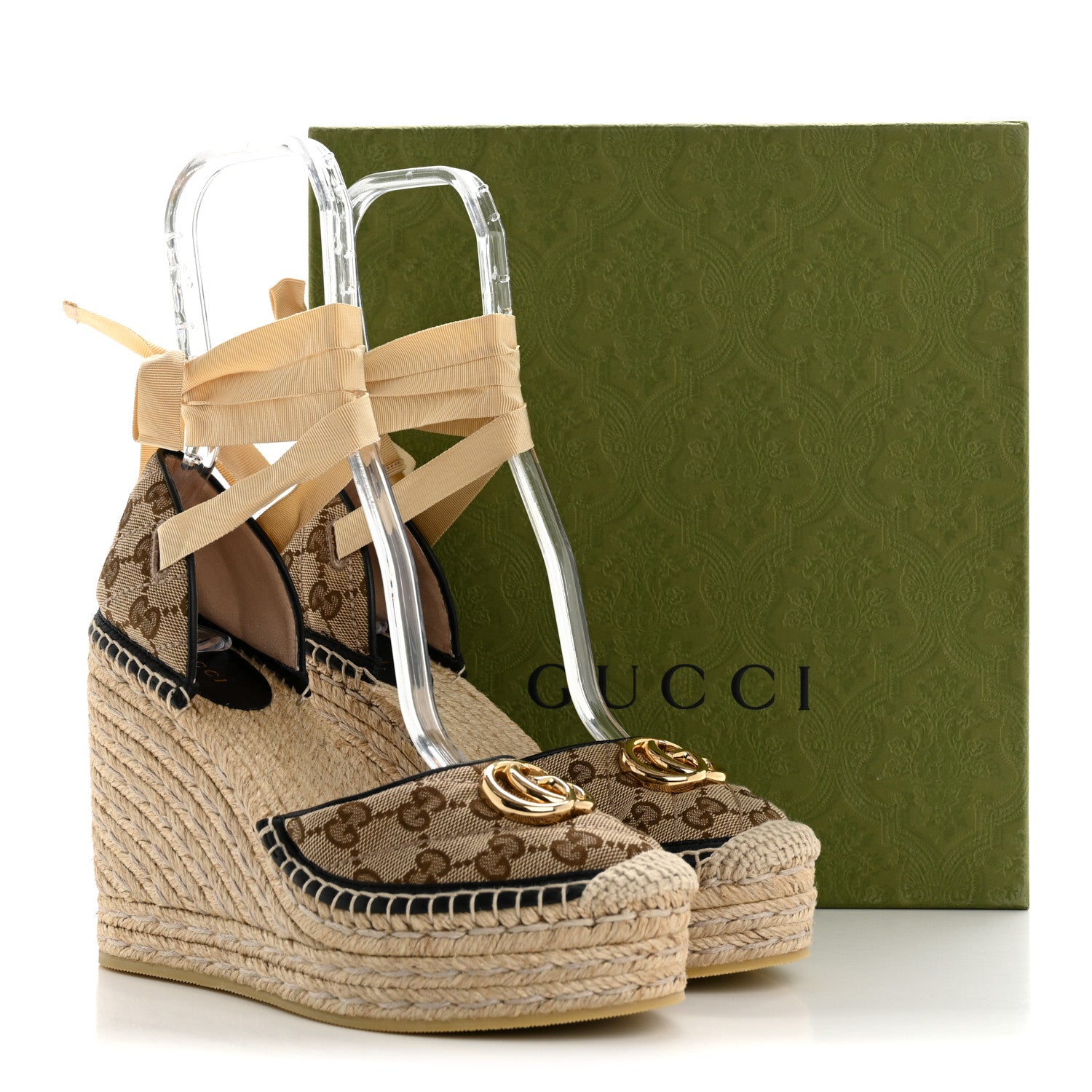 Gucci Monogram Matelasse GG Marmont Ankle Wrap Platform 35/120mm Espadrille Wedges 39.5 Beige Ebony Black Sand Storm 12 of 12