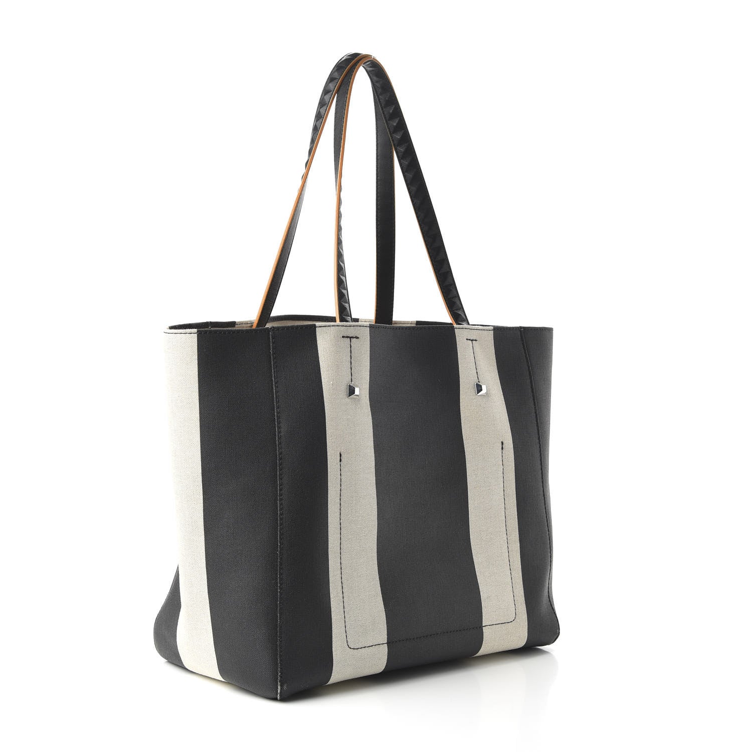 MCM Canvas Stripe Ilse East West Shopper Tote Black White 3 of 9