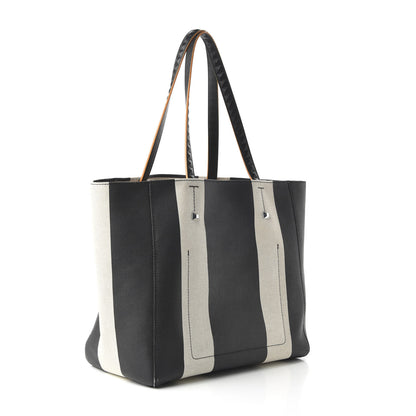 MCM Canvas Stripe Ilse East West Shopper Tote Black White 3 of 9