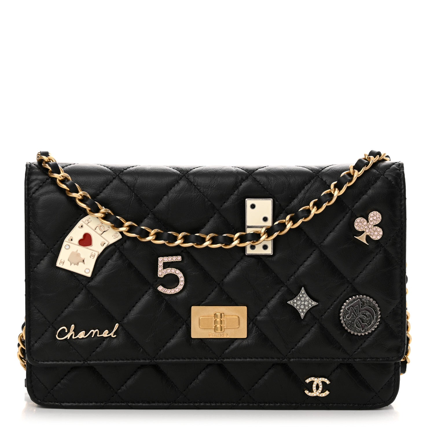 Chanel Aged Calfskin Lucky Charms Casino 2.55 Reissue Wallet on Chain WOC Black 1 of 13