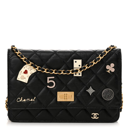 Chanel Aged Calfskin Lucky Charms Casino 2.55 Reissue Wallet on Chain WOC Black 1 of 13