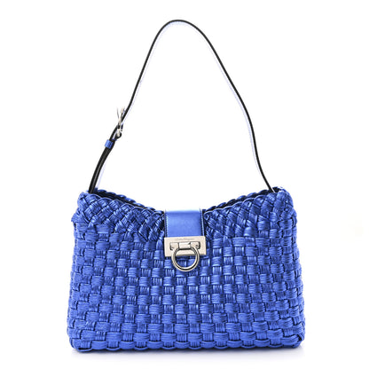 Salvatore Ferragamo Metallic Woven Calfskin Trifolio Shoulder Bag Bluette 1 of 9