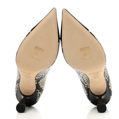Jimmy Choo Calfskin Snakeskin Embossed Rene 65 Cap Toe Pumps 37.5 Naturel Black 5 of 8