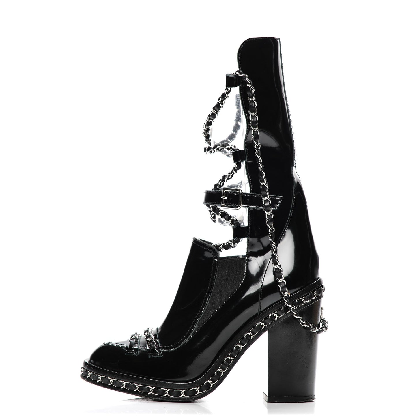 Patent Chained Tall Combat Boots 36.5 Black