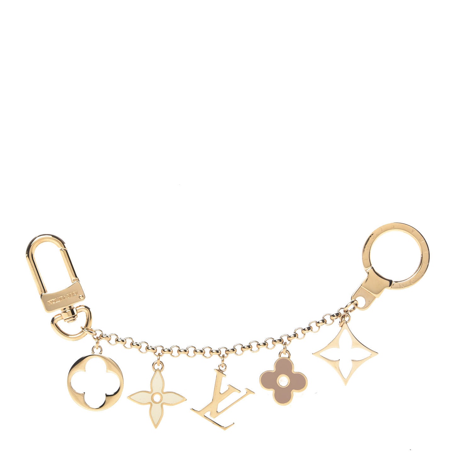 Brass Enamel Fleur De Monogram Bag Charm Chain Gold