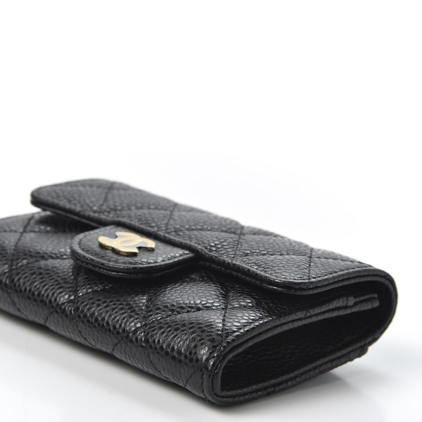 Caviar Quilted Flap Card Holder Wallet Black