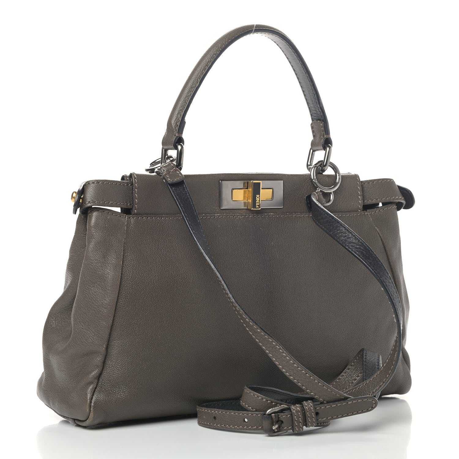 Fendi Goatskin Zucca Medium Peekaboo Iconic Satchel Grigio Tobacco Moro 3 of 12
