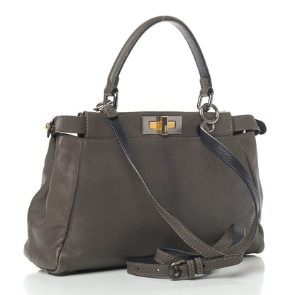 Fendi Goatskin Zucca Medium Peekaboo Iconic Satchel Grigio Tobacco Moro 3 of 12