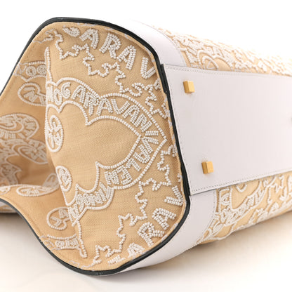 Valentino Garavani Linen Beaded Embroidered Bandana Print Vlogo Signature Tote Beige White 8 of 12