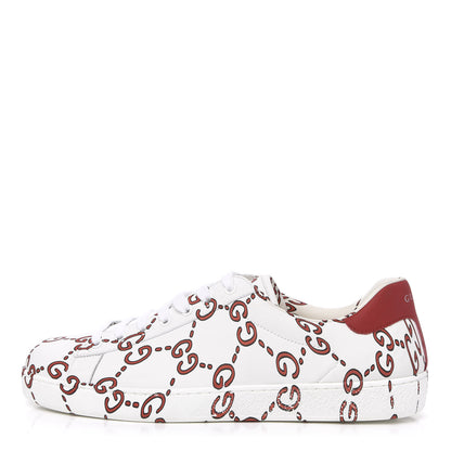 Gucci Calfskin GucciGhost Print Mens Ace Sneakers 9.5 White Hibiscus Red 1 of 9