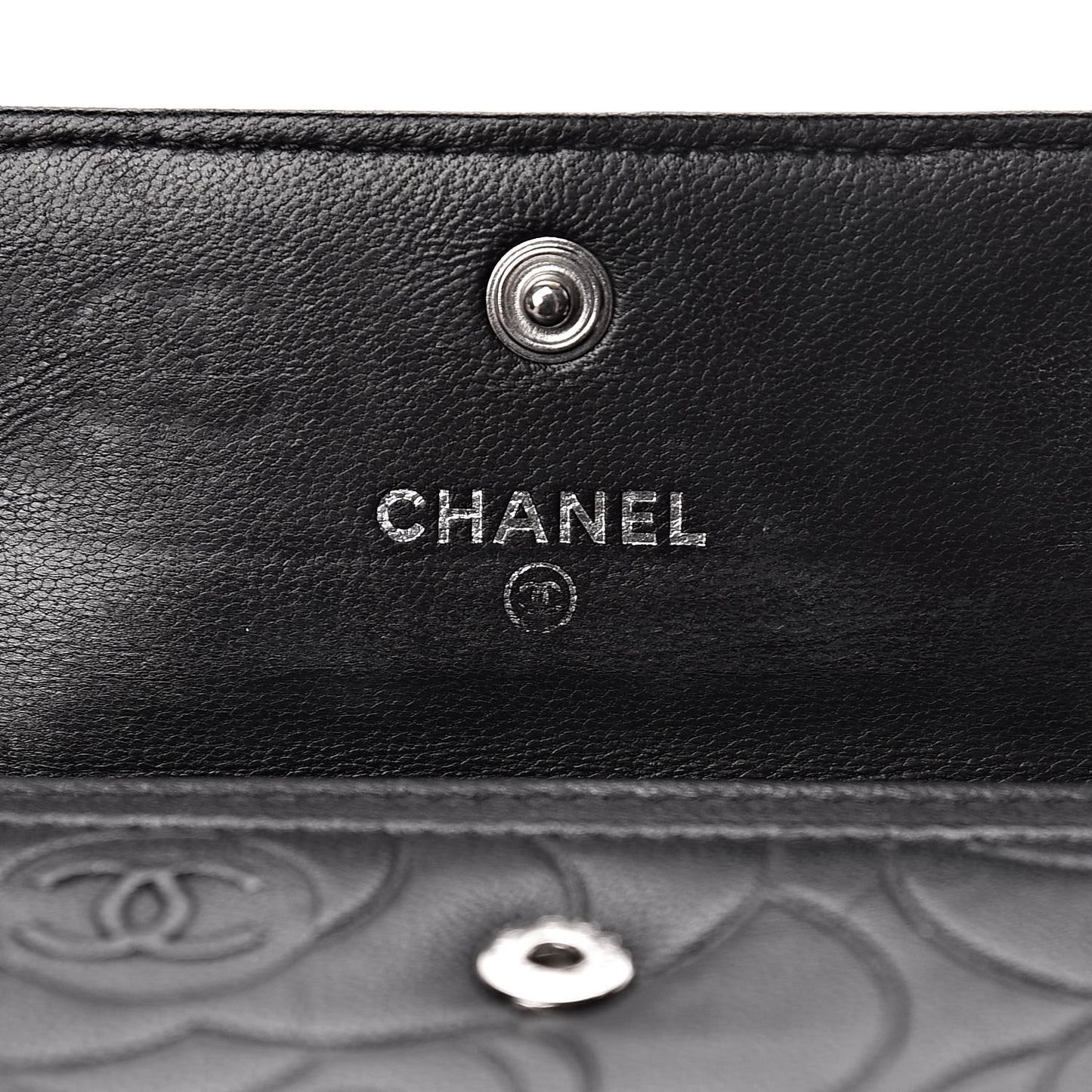 Lambskin Camellia Embossed Card Holder Wallet Black