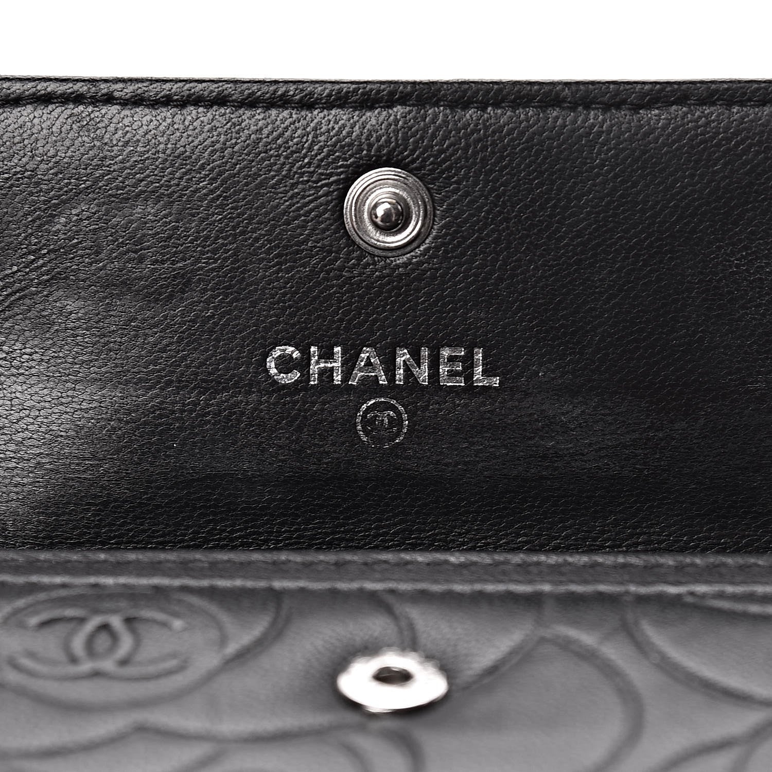 Chanel Lambskin Camellia Embossed Card Holder Wallet Black 6 of 8