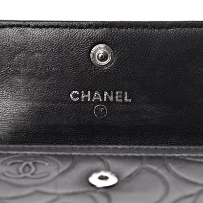 Chanel Lambskin Camellia Embossed Card Holder Wallet Black 6 of 8