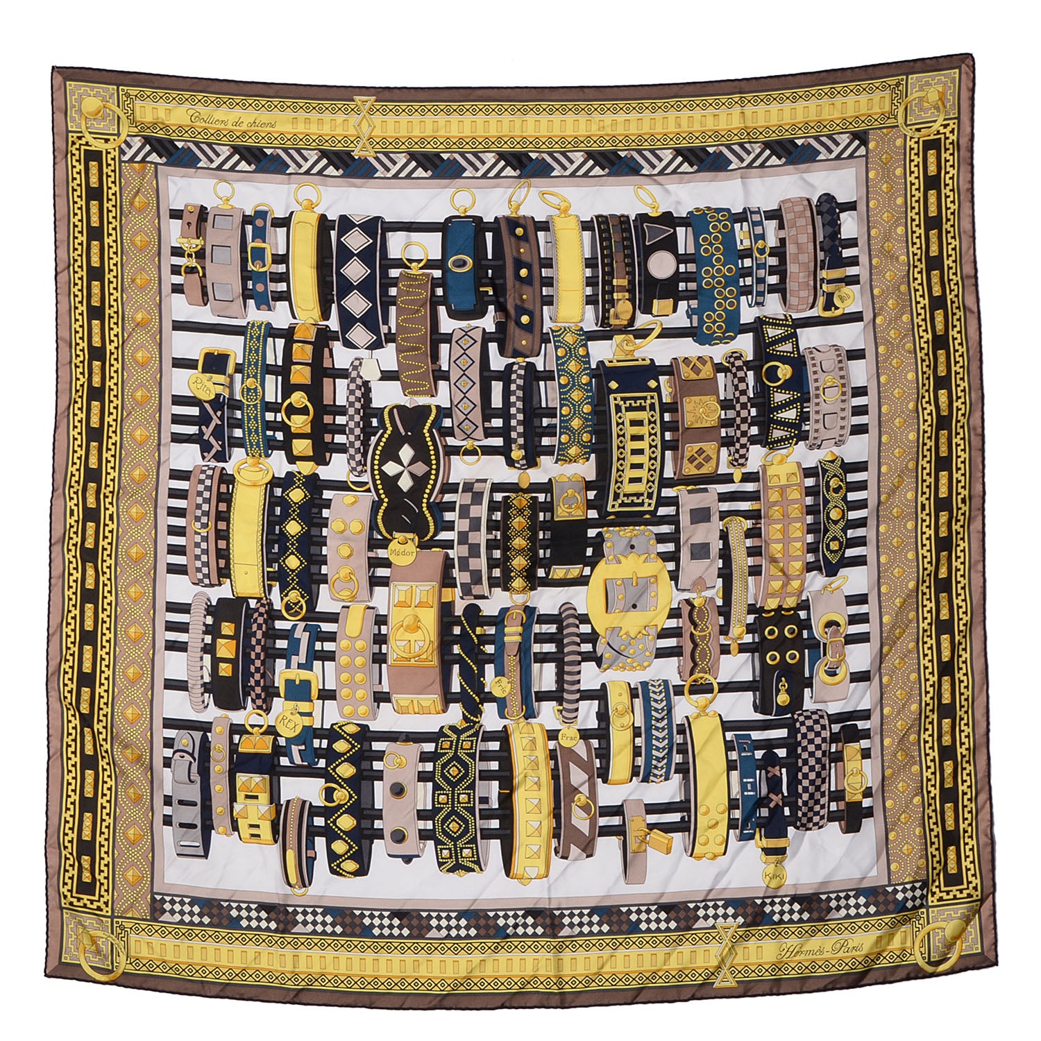 Hermes Silk Colliers de Chiens Scarf 90 Jaune 2 of 6
