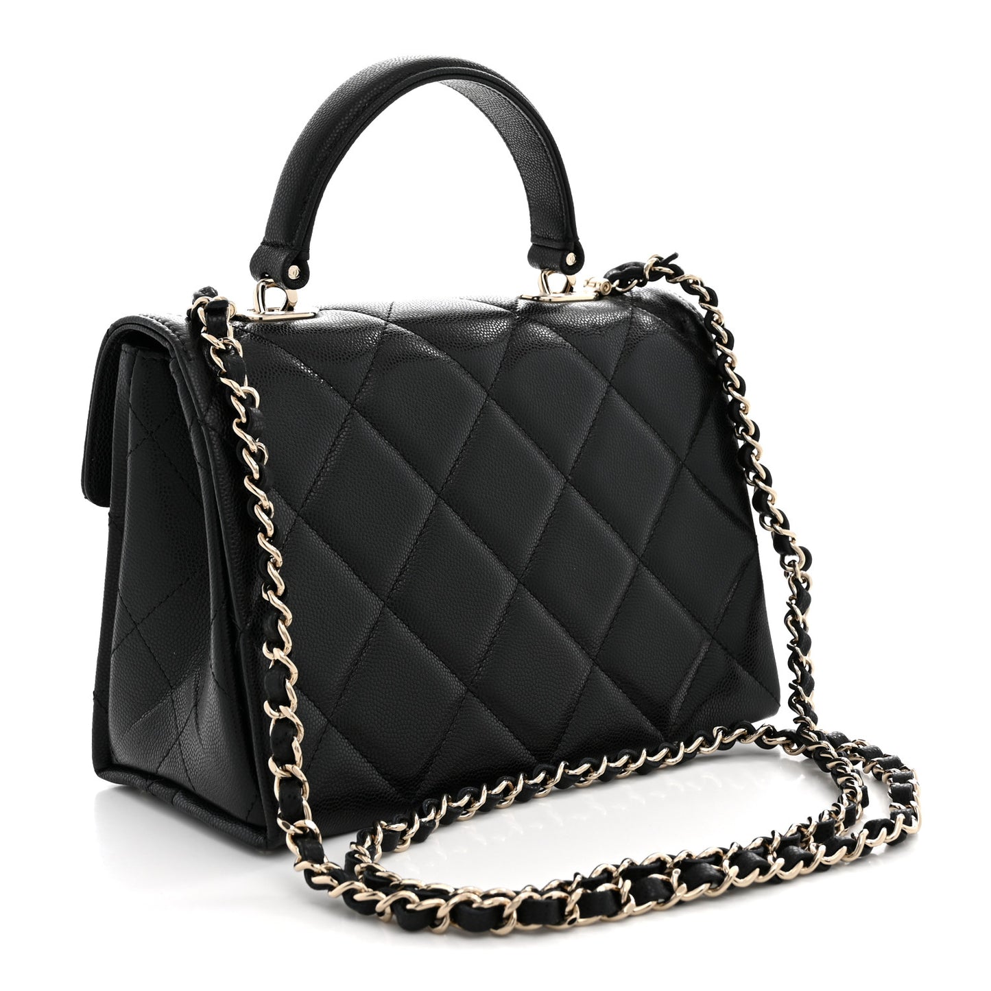 Caviar Quilted Retro Mini Twist Top Handle Clutch Flap Black